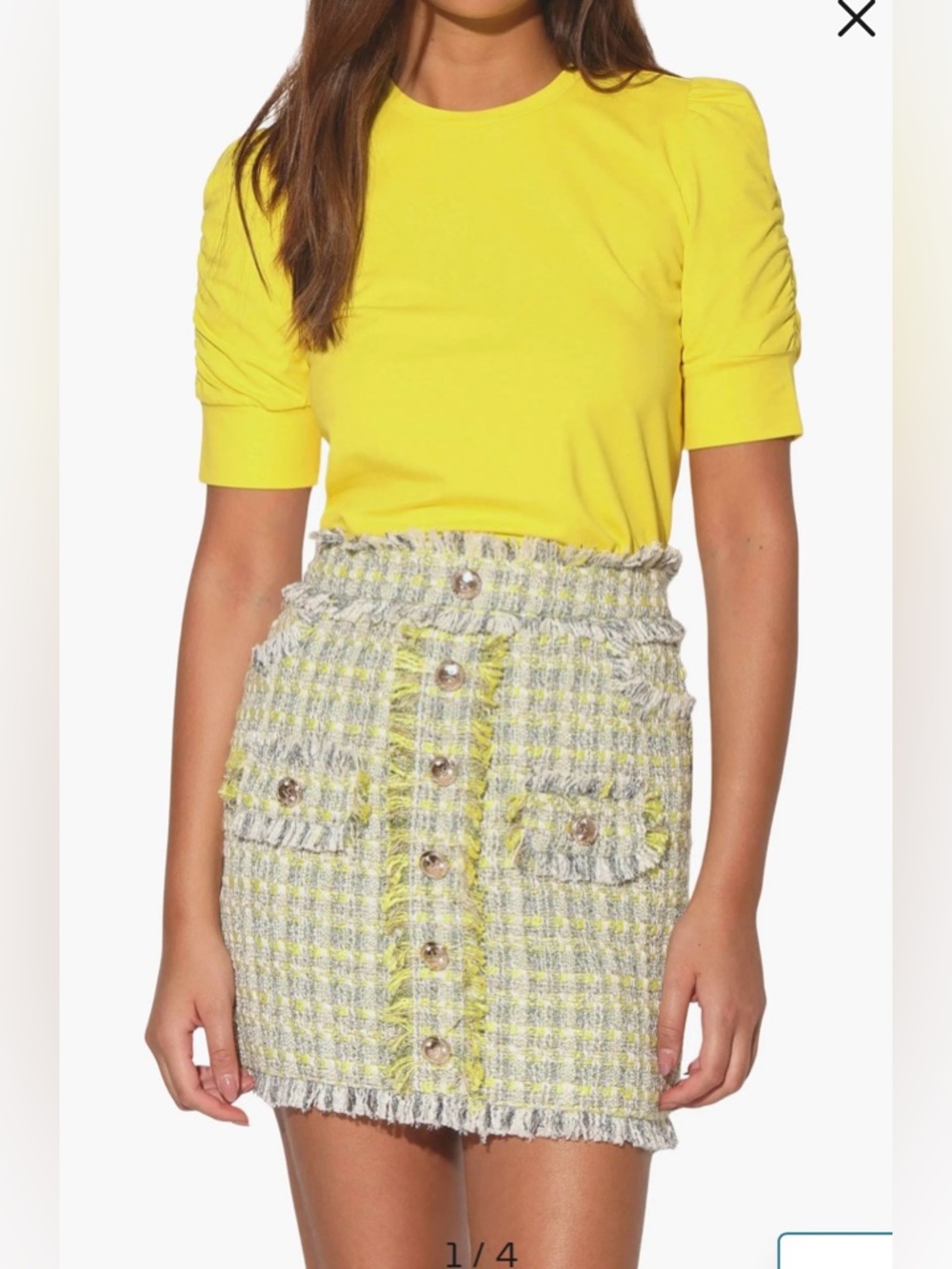 Walter Baker Dalia Yellow Tweed Button-Front Mini Skirt